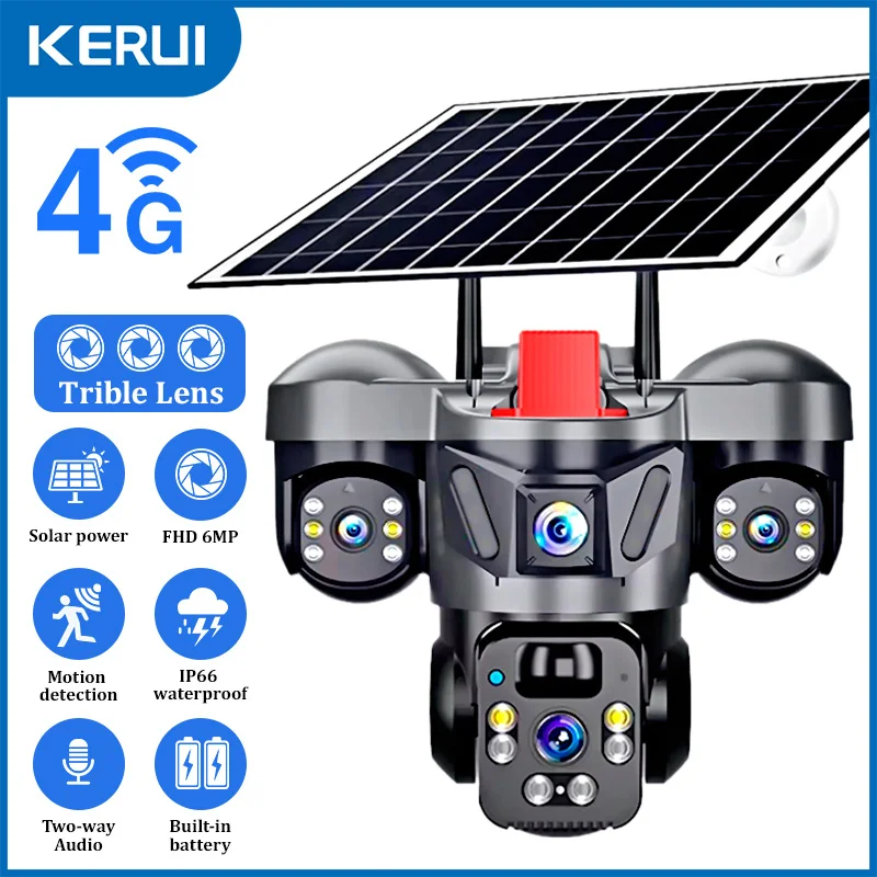 Home Security Video - KERUI-cámara PTZ para exteriores, 6MP, 4G,