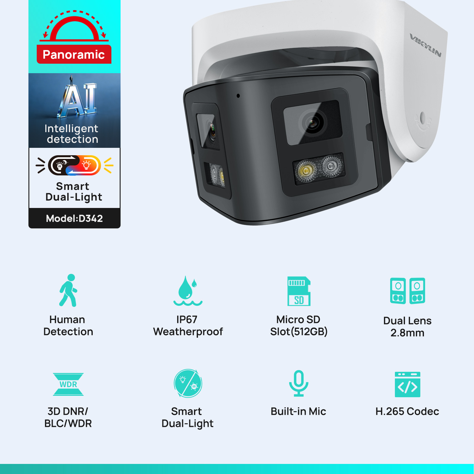 Home Security System Hikvision - Vikylin-cámara IP panorámica de 4MP con
